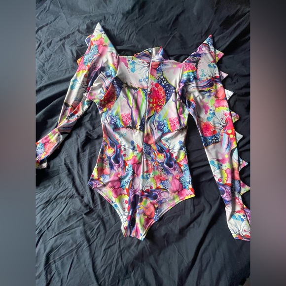 Coquetry Clothing custom made Spiked Mega Sharp Shoulder Romper Dreamscape Print - Picture 11 of 12